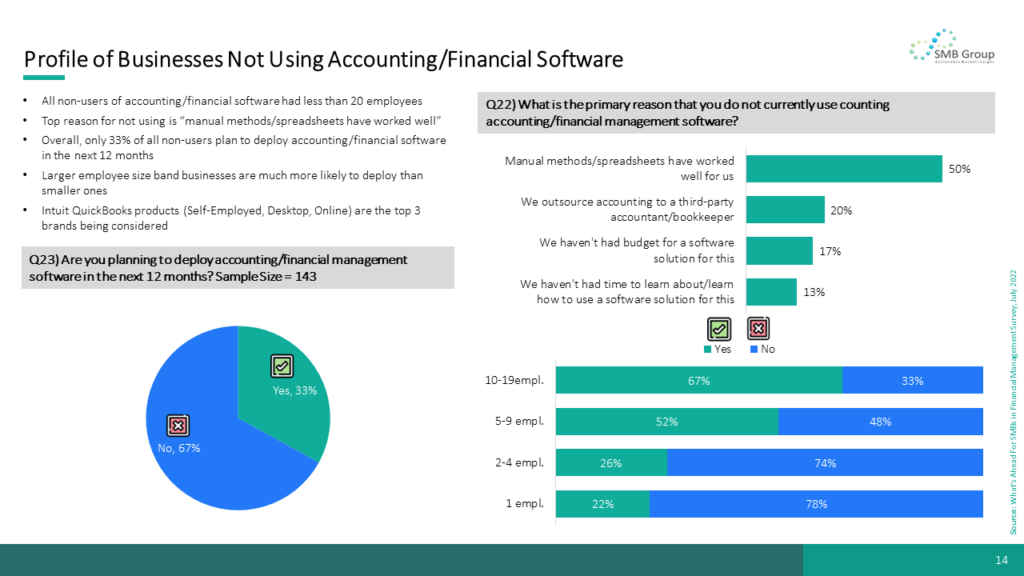 Profile of Businesses Not Using Accounting/Financial Software
